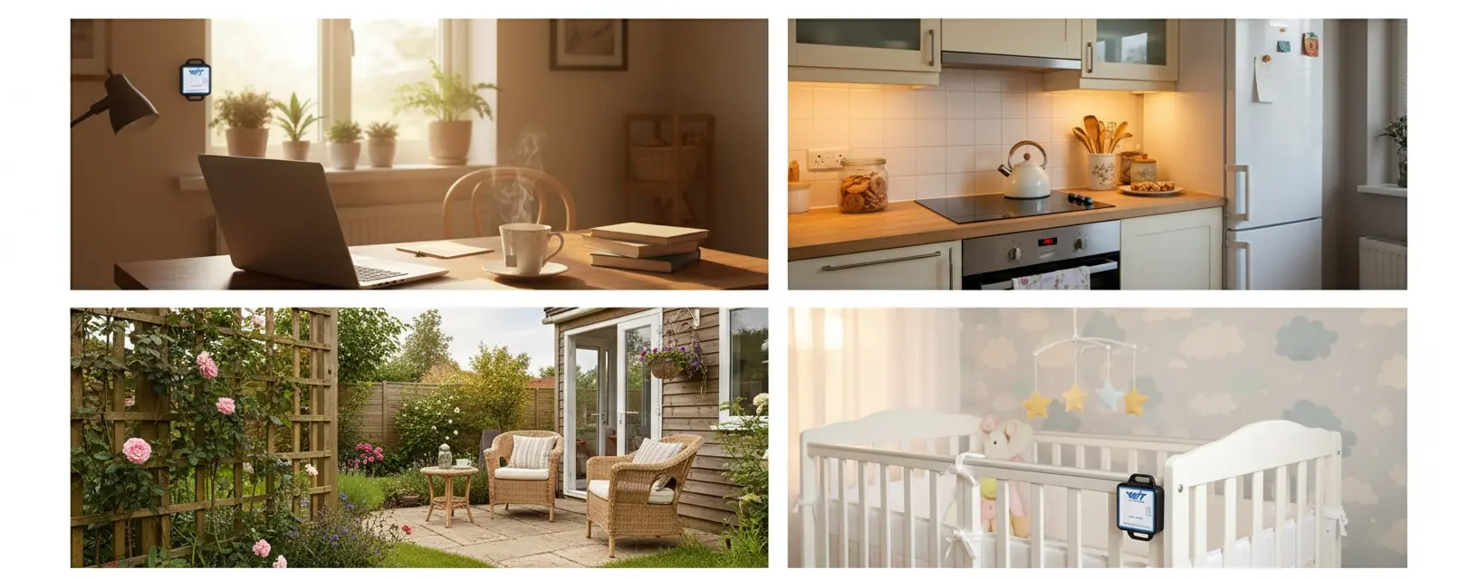 SENSORTECHUK smart home sensor installed in a cosy British home interior during morning light